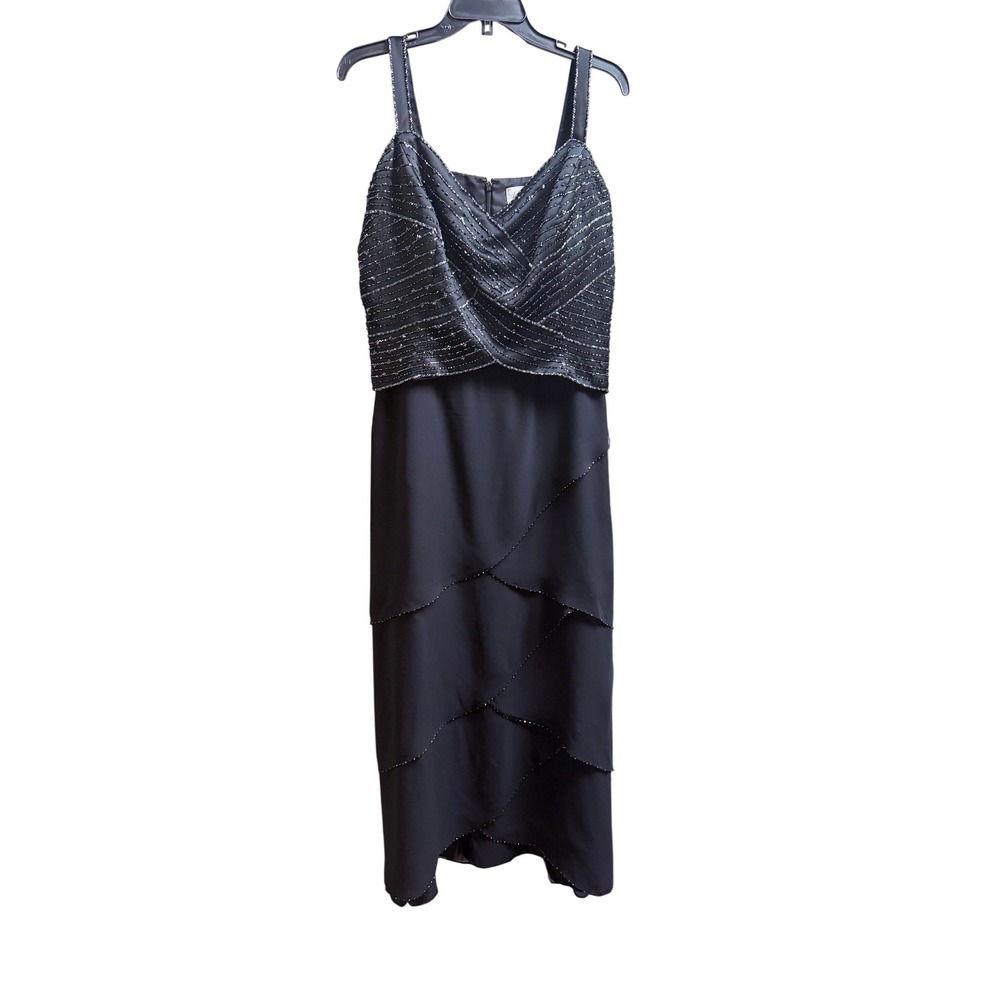 Montage by Mon Cheri Black Dress Gown MOB Sequined Black Tiered 16 - Picture 2 of 8